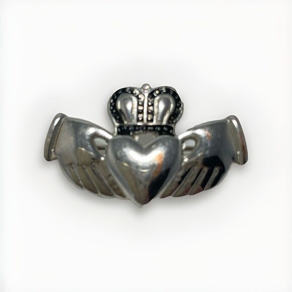 Jewelry - Vintage Claddagh Brooch Silver Tone Crown Heart Hands Irish Pin
